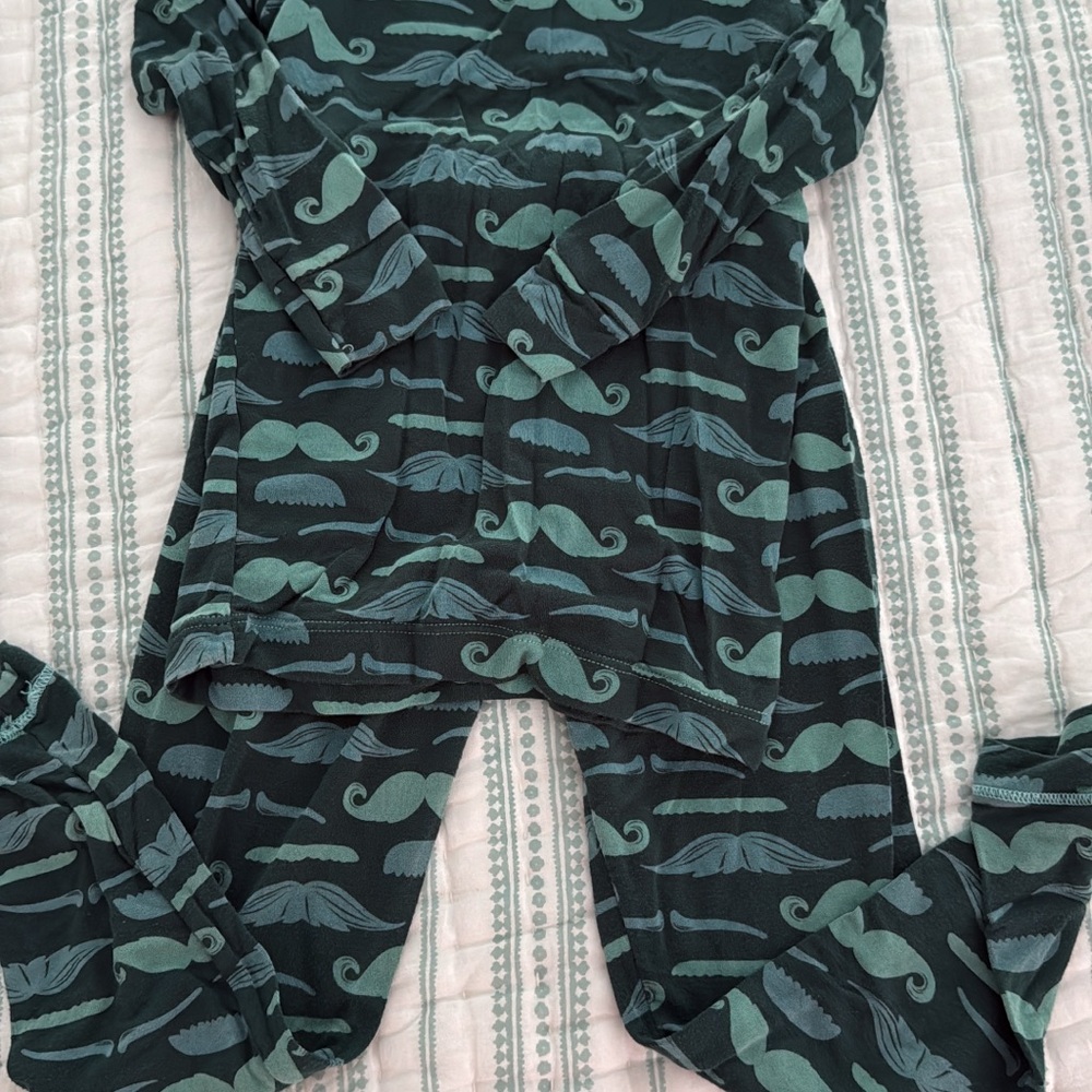 Kickee Pants Green Mustache Print Kids Pajamas
